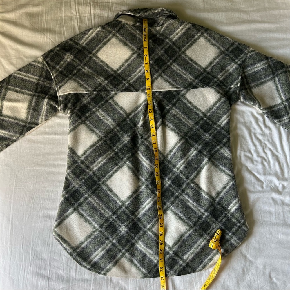 Stradivarius Women’s Green Plaid Shirt Jacket Fleece Shacket | Size L - Picture 10 of 15
